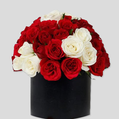 "30 Red and White Roses Flower box - code BF32 - Click here to View more details about this Product